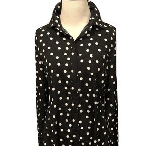 MERONA Women's Black & White Polka Dot Long Sleeve Button Down Blouse, Size S/P